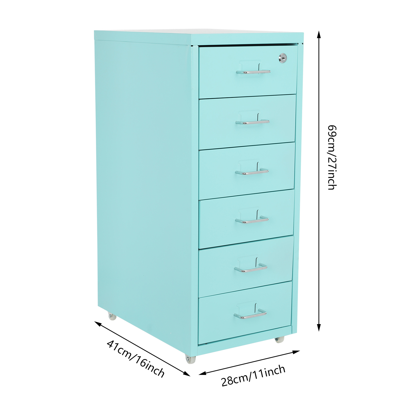 1 PCS  Rectangular Filing Cabinet with Wheels 6 Tiers Vertical File Cabinet, Drawer Type Blue Color Metal File Cabinet with Lock, used in Home, Office, Store, Shop