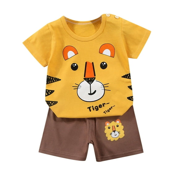 Kukoosong Toddler Boy Summer Outfit Sets Casual Toddler Baby Boys Girls Fashion Cute Short Sleeve Puppy Print Casual Suit Yellow 18-24 Months