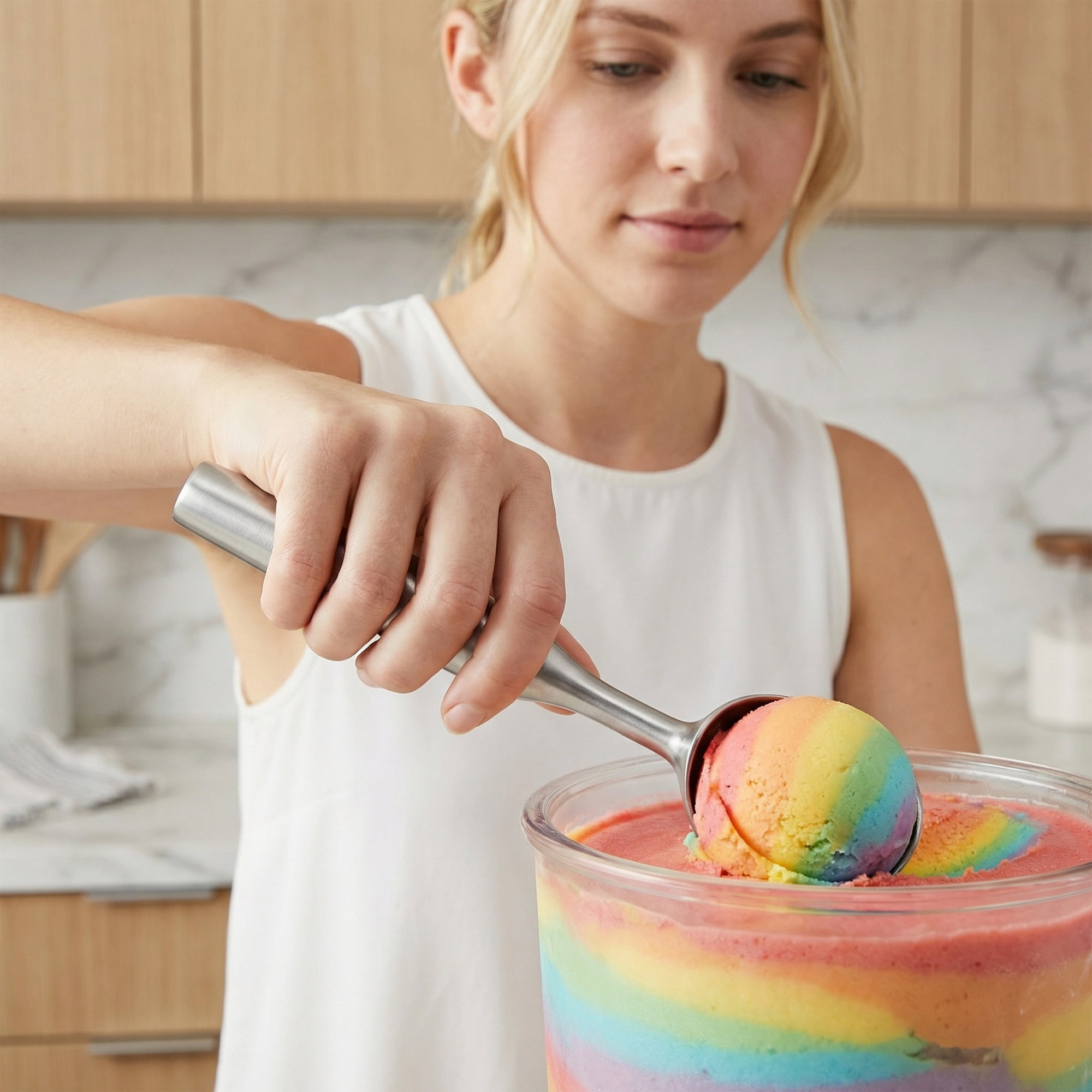 Unique Bargains Stainless Steel Ice Cream Scoop for Use and Cleaning Silver 8.1in