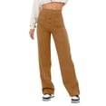 thumbnail image 4 of Pantalones Cargo rectos informales para mujer, pantalones de pierna con botón de cintura alta, pantalones elásticos de trabajo de negocios con múltiples bolsillos, 4 of 5