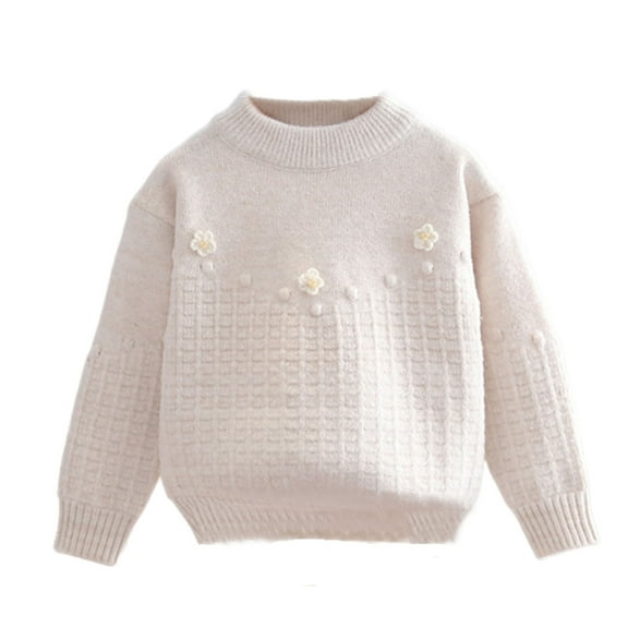 Cute Sweaters for Girls Long Sleeve Crewneck Tops Size 3-12 Tweens Trendy Solid Flowers Stretchy Pullover Chunky Knitted Thermal Warm Sweatshirts