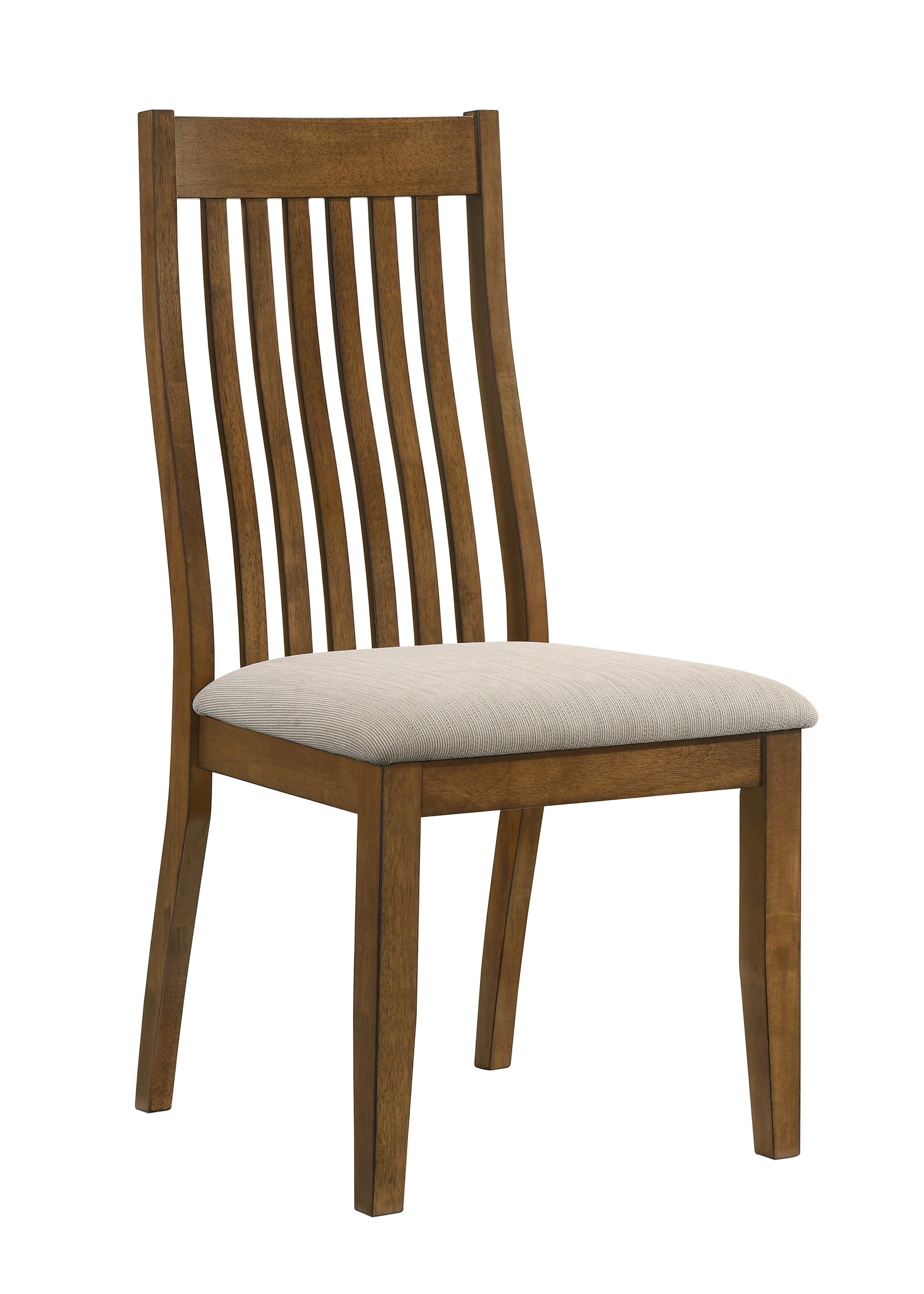 2pc Upholstered Chairs Brown Finish Beige Fabric Upholstery Wooden Dining Room Furniture