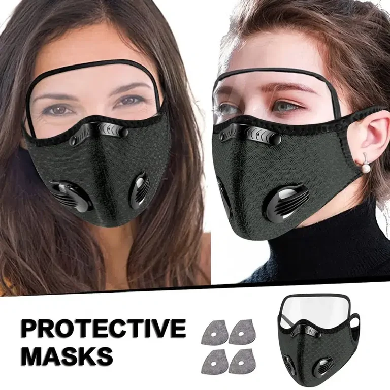 Durable Face Mask Combine Reusable Clear Plastic Mask(2 Pieces),  Transparent Face Mask, Covering To Protect Eyes, Nose, Mouth For Adults Men  Women-gre