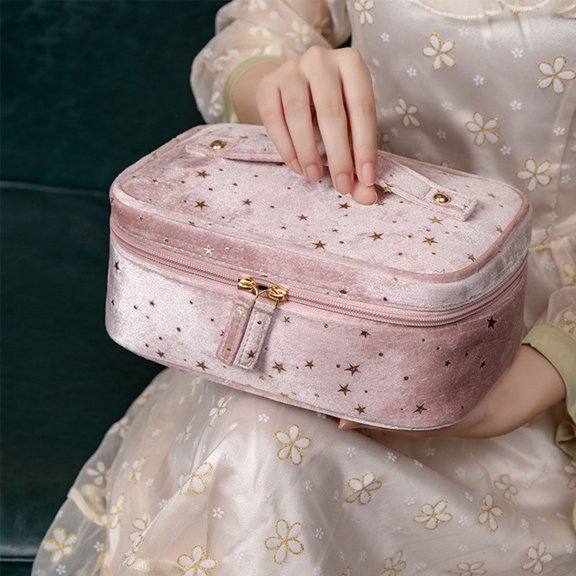 Soft Travel Star Storage Bags Wash Handbags Multifunctional Lipstick Bags Toiletry Case Makeup Bag Velvet Cosmetic Bag PINK