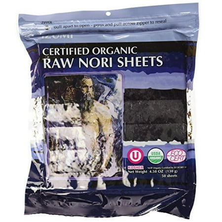 Raw Organic Nori Sheets 50 qty Pack Certified Vegan Kosher Sushi Wrap Papers Unheated Un-Cooked Untoasted, Dried