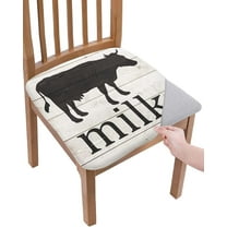 Dining Room Chair Seat Covers, Farmhouse Milk Farm Black Cow Silhouettes Rustic Old Wooden Board Removable Stretch Chair Seat Cushion Slipcovers Protector for Holiday Party, Set of 6