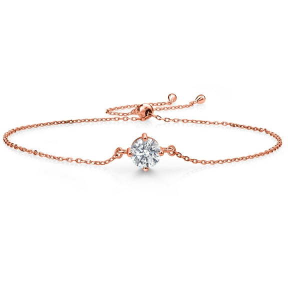 Gem Stone King 18K Rose Gold Plated Silver Lab Grown Diamond Bracelet for Women | 0.74 Cttw | Gemstone April Birthstone | Round 6MM | Fully Adjustable 9 inch