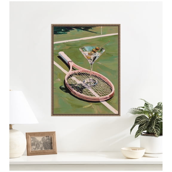 Kate and Laurel Framed Canvas Wall Art Print Tennis Martini by Honey Island Studio, 18 x 24 Sylvie Beaded Dark Gold Frame, Modern Contemporary, Sport Art for Wall Decor