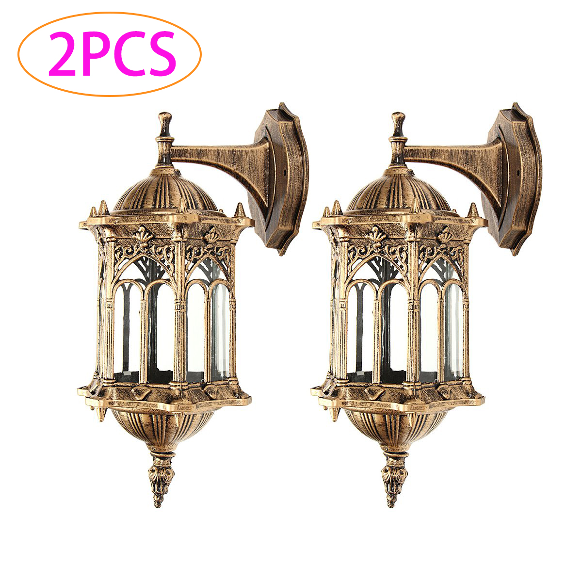 Outdoor Porch Light LED Exterior Fixtures with E26/E27 Base LED Bulb Aluminum Glass Lantern Sconce Antique Brass Wall Lamp Holder for Garden, Garage - image 1 of 7