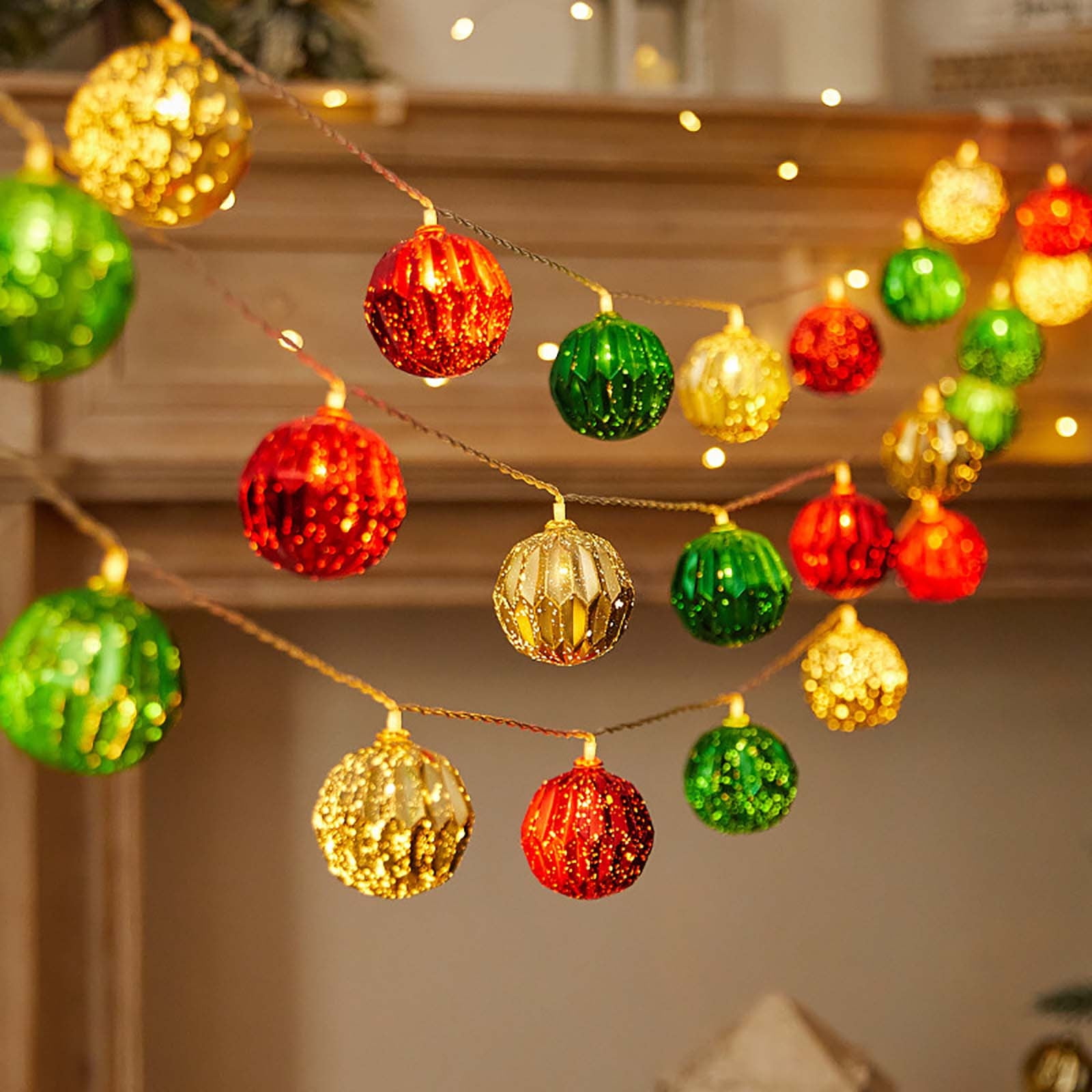 EUDIDV Festive String Lights 59-inch Christmas String Lights 10 LED Ball Lights, Battery Powered Luminescent Lights String Ball Lights Decorate Christmas Tree Room Indoor And Outdoor Xmas Lights