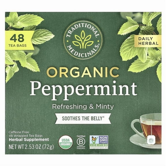 Traditional Medicinals, Herbal Tea, Organic Peppermint, Caffeine Free , 48 Tea Bags, 2.53 oz