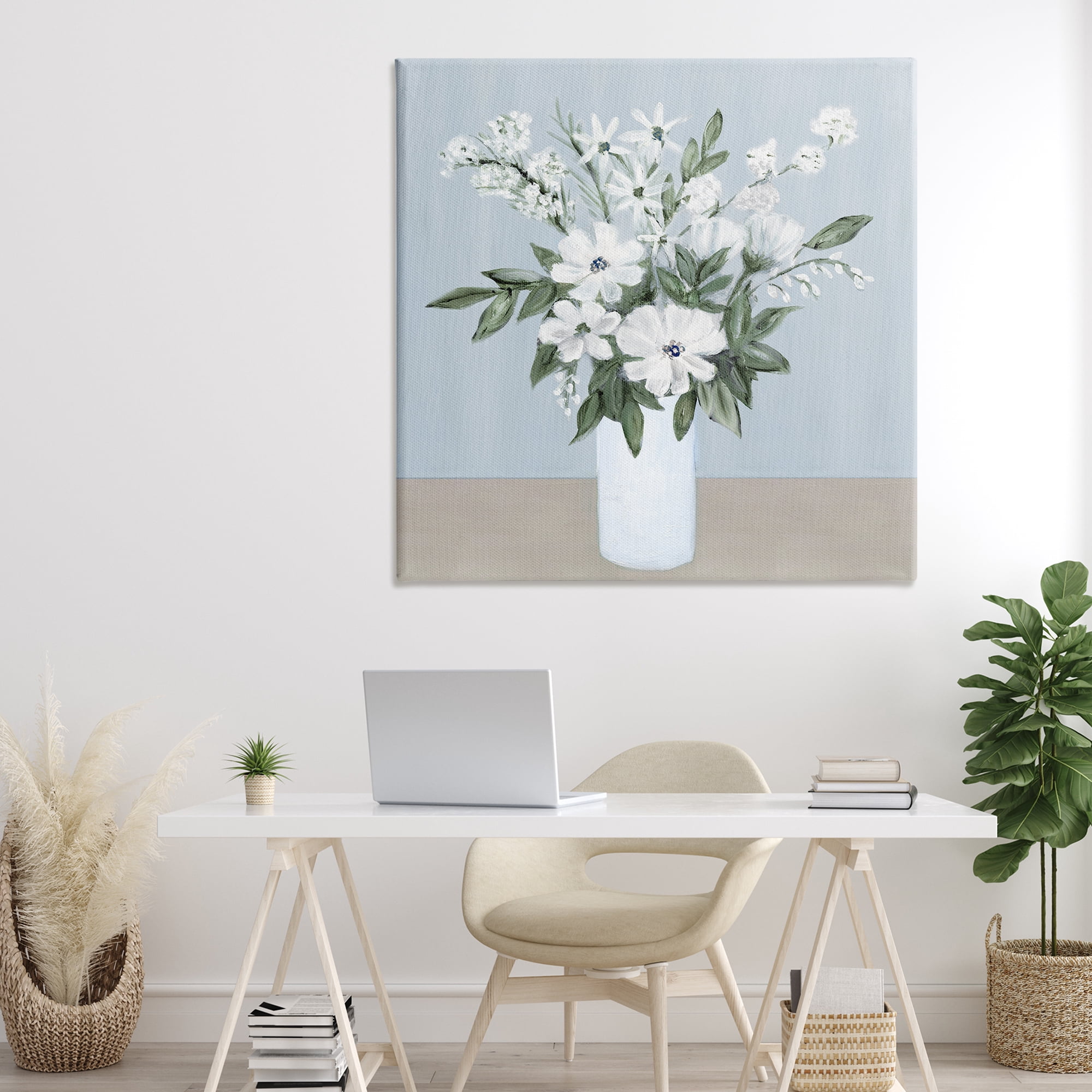 Stupell Industries Mixed White Blooms on Blue Canvas Wall Art, design by Marilyn Dunlap