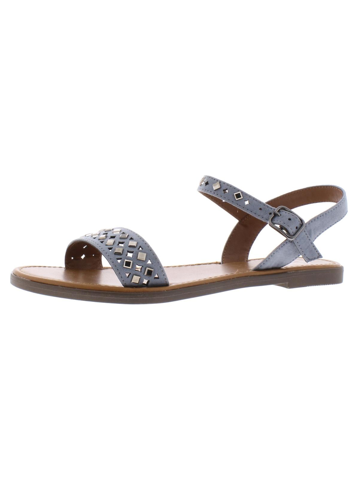 Material Girl Womens Delany Faux Suede Ankle Strap Flat Sandals