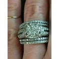 thumbnail image 2 of Bluebelljewels Big Cluster 4 TCW Cut White Diamond His & Women Wedding Bridal Gorgeous Trio Ring Set 14k White Gold Plated, 2 of 5