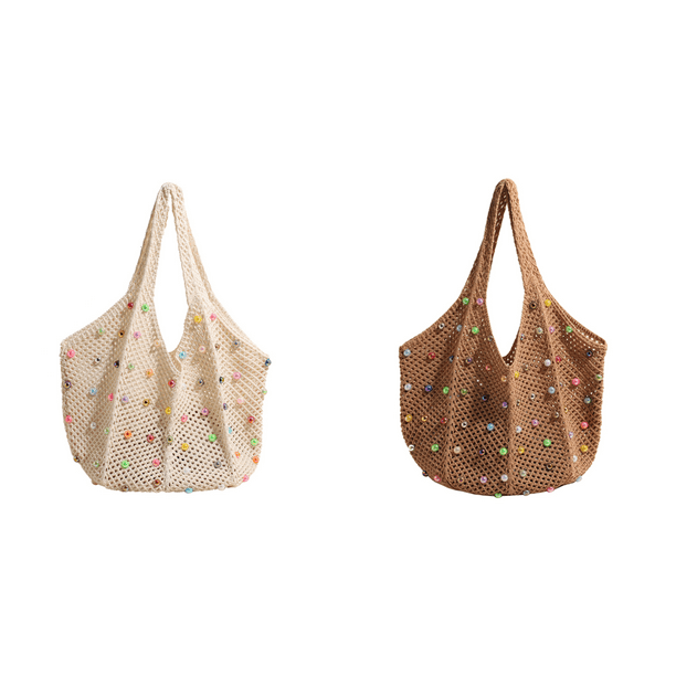 Bolso Hombro Tejido para Mujer Con Cuentas Colores Diario () Rojo Blanco