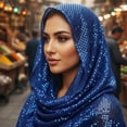 thumbnail image 5 of Yvsxxv Blue Sequin Head Wrap Bandana, Sparkly Fashion Hair Scarf, 16.54*17.72inch, 5 of 7