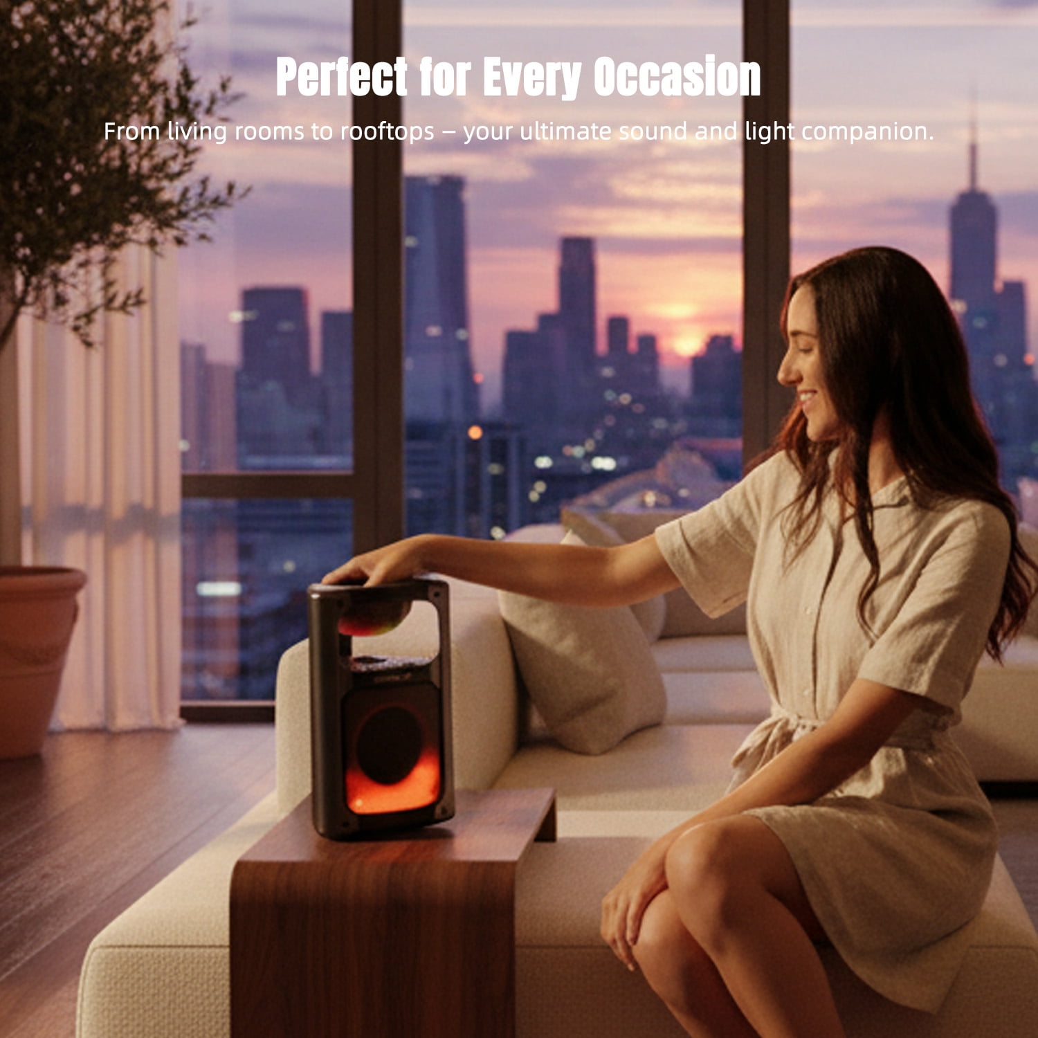 Rotasona Go Portable Bluetooth Party Speaker with RGB Lights, 360 Sound, Deep Bass, USB Playback, IPX4 Water Resistant, Black