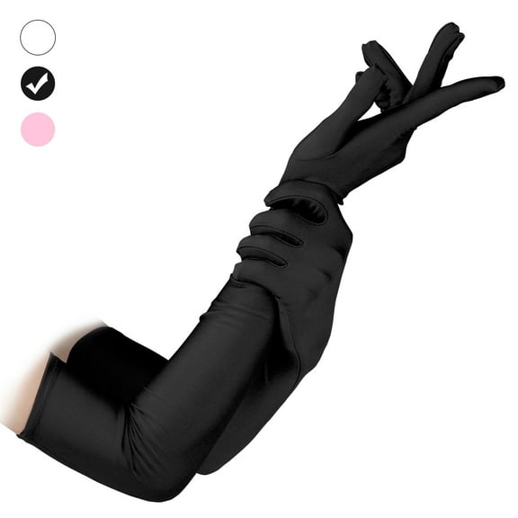 Long Elbow Satin Gloves, Women's Wedding Gloves, 21inch Stretchy 1920s Opera Gloves, Evening Party and Dance Gloves, White/Black