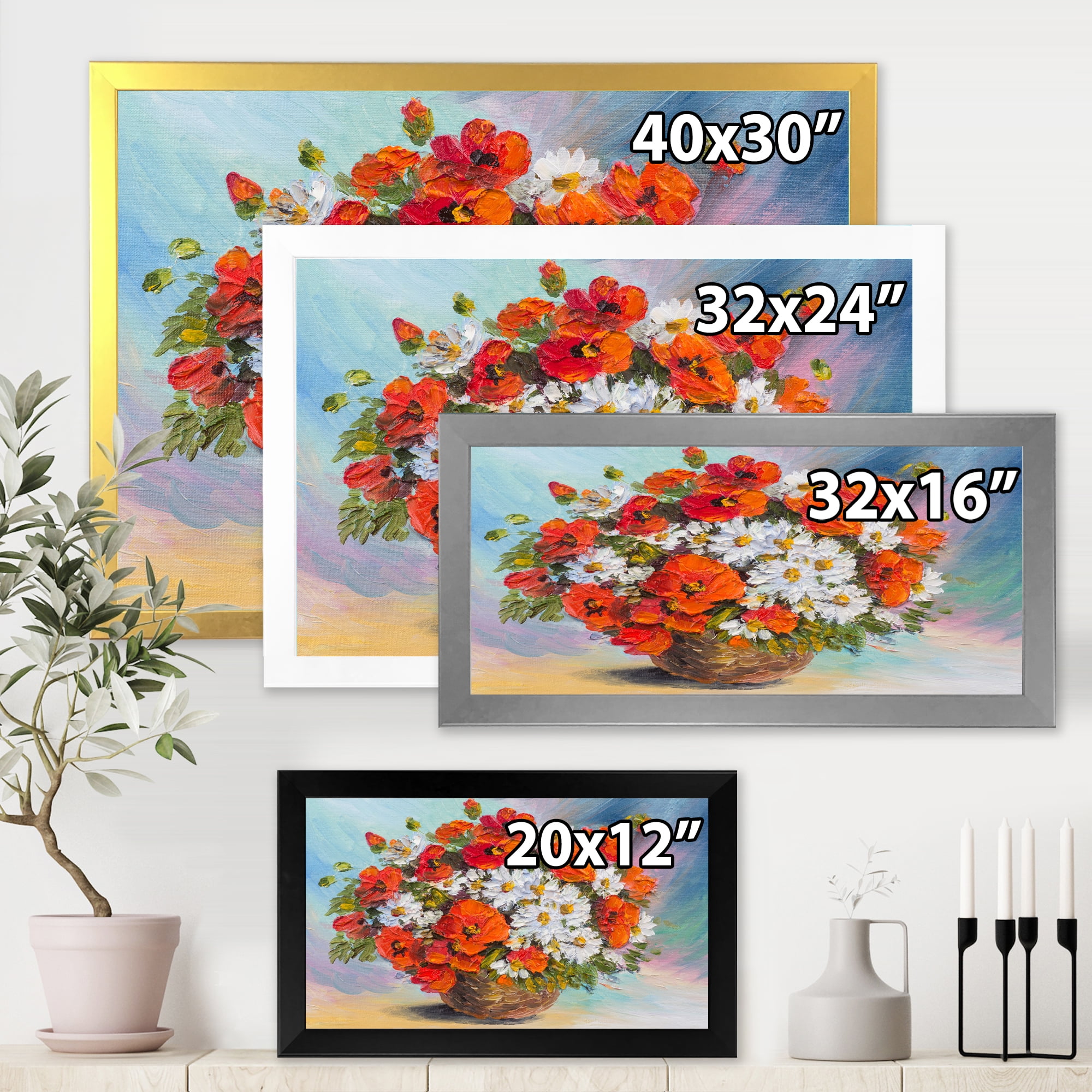 Designart 'Still Life Bouquet Of Daisies and Poppies' Traditional Framed Art Print