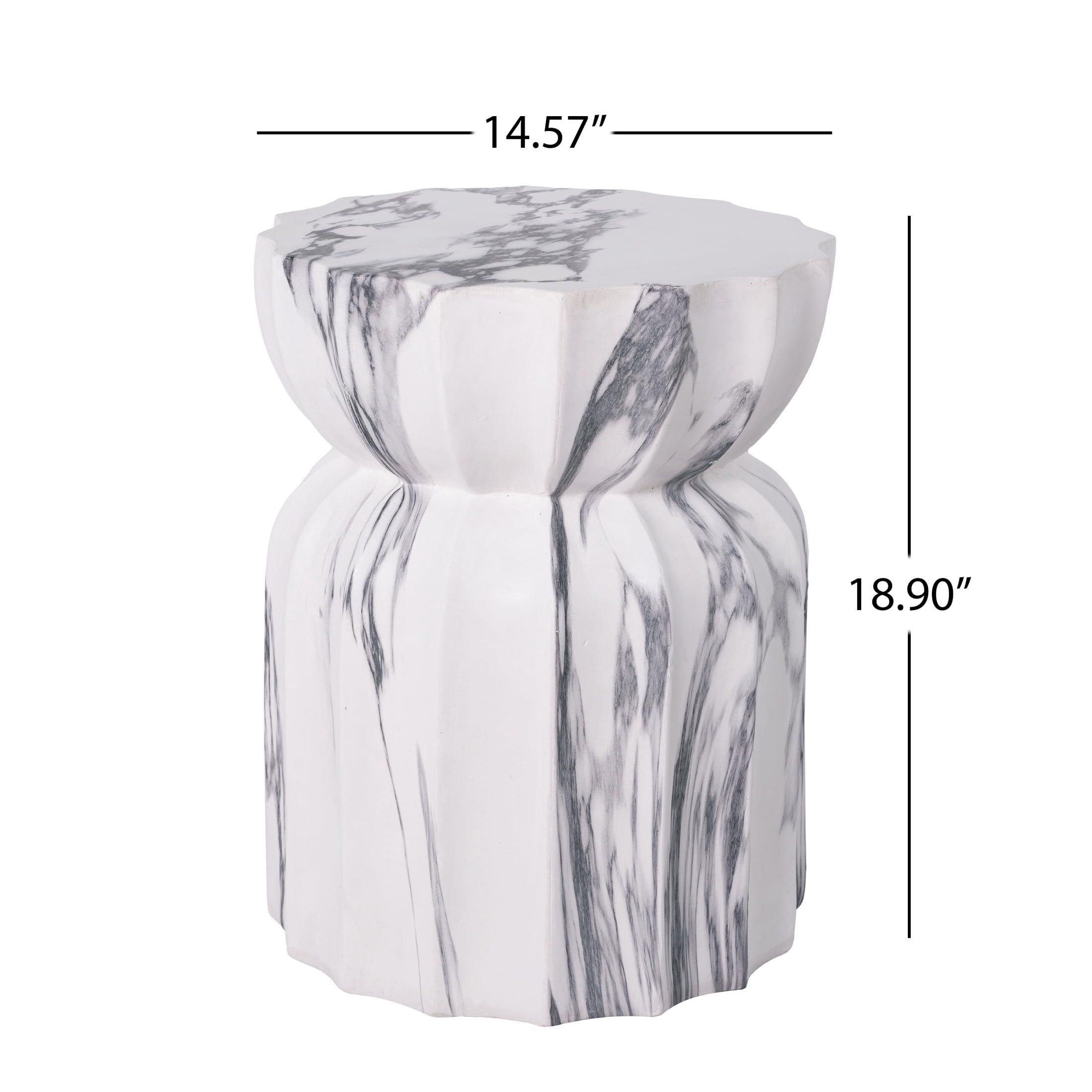 Christopher Knight Home 18.9" Lightweight Concrete Fluted Hourglass Accent Side Table, Marble