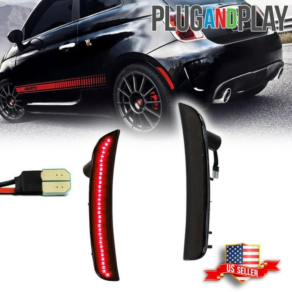 GTINTHEBOX Smoked Lens Rear Bumper Red LED Side Marker Lights For 2012-2017 Fiat 500 Pop Lounge