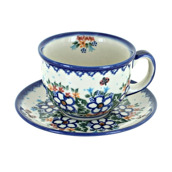 Blue Rose Polish Pottery Scarlett Cup & Saucer