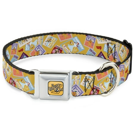 Movies Pet Collar Dog Collar Metal Seatbelt Buckle The Wizard of Oz Characters Scenes And Icons Collage Yellow 15 to 24 Inches 1.0 Inch Wide