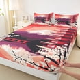 thumbnail image 3 of Homewish Tokyo Mount Fuji Bed Sheets for Teens, Japanese Blossoms Flower King Sheets, Red Pink Sheet Set, Super Cozy Room Decor, 4-Piece, 3 of 7