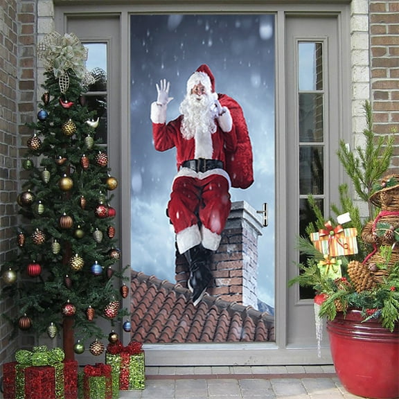 Christmas Santa Claus Door Sticker Front Door Stickers Xmas Wall Stickers for Festive Party Home Decor,SP-F109,S(38.5x200cmx2Pcs)
