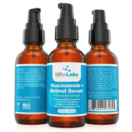 5% Niacinamide (Vitamin B3) + Retinol Serum Cream (2 oz) - Ultimate Anti-Aging Wrinkle Reducing Treatment - Fights Acne Breakouts and Fades Blemishes & Spots - Minimizes Pore Size and Tightens (Best Treatment For Hormonal Acne Breakouts)