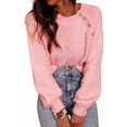 thumbnail image 2 of Womens Fall Down Long Sleeve Knit Winter Raglan Sleeve Round Button-Down Knit Sweater Pink M, 2 of 9