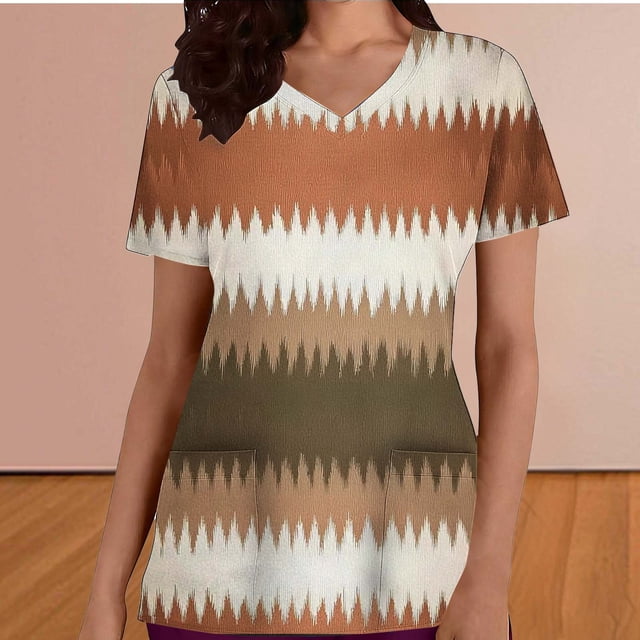 Jacenvly Hauts pour Femmes Liquidation Mode Décontractée Col en V Imprimé Saint-Valentin Manches Courtes Robe d'Infirmière avec Poche Hauts pour Femmes Grande Taille