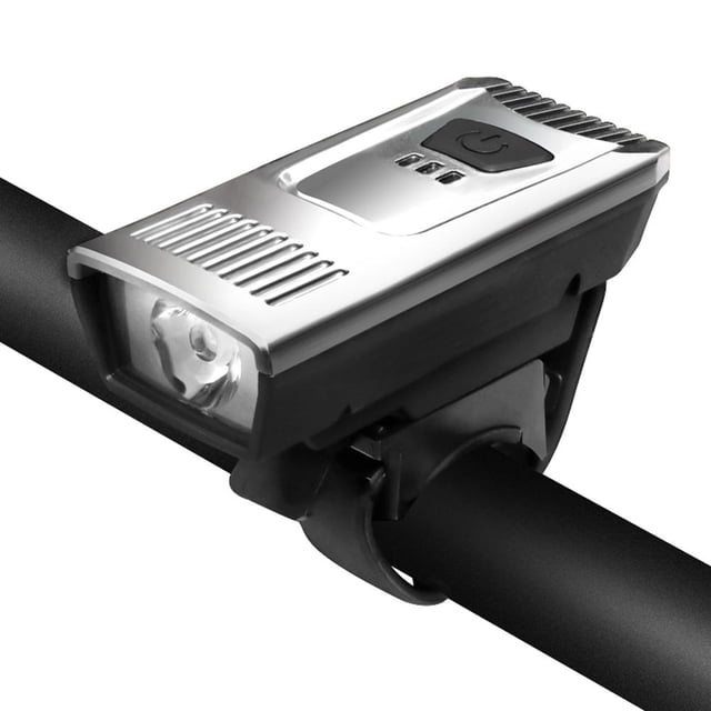 Luz delantera de bicicleta Linterna de faro de bicicleta de 4 modos recargable por USB (plata)