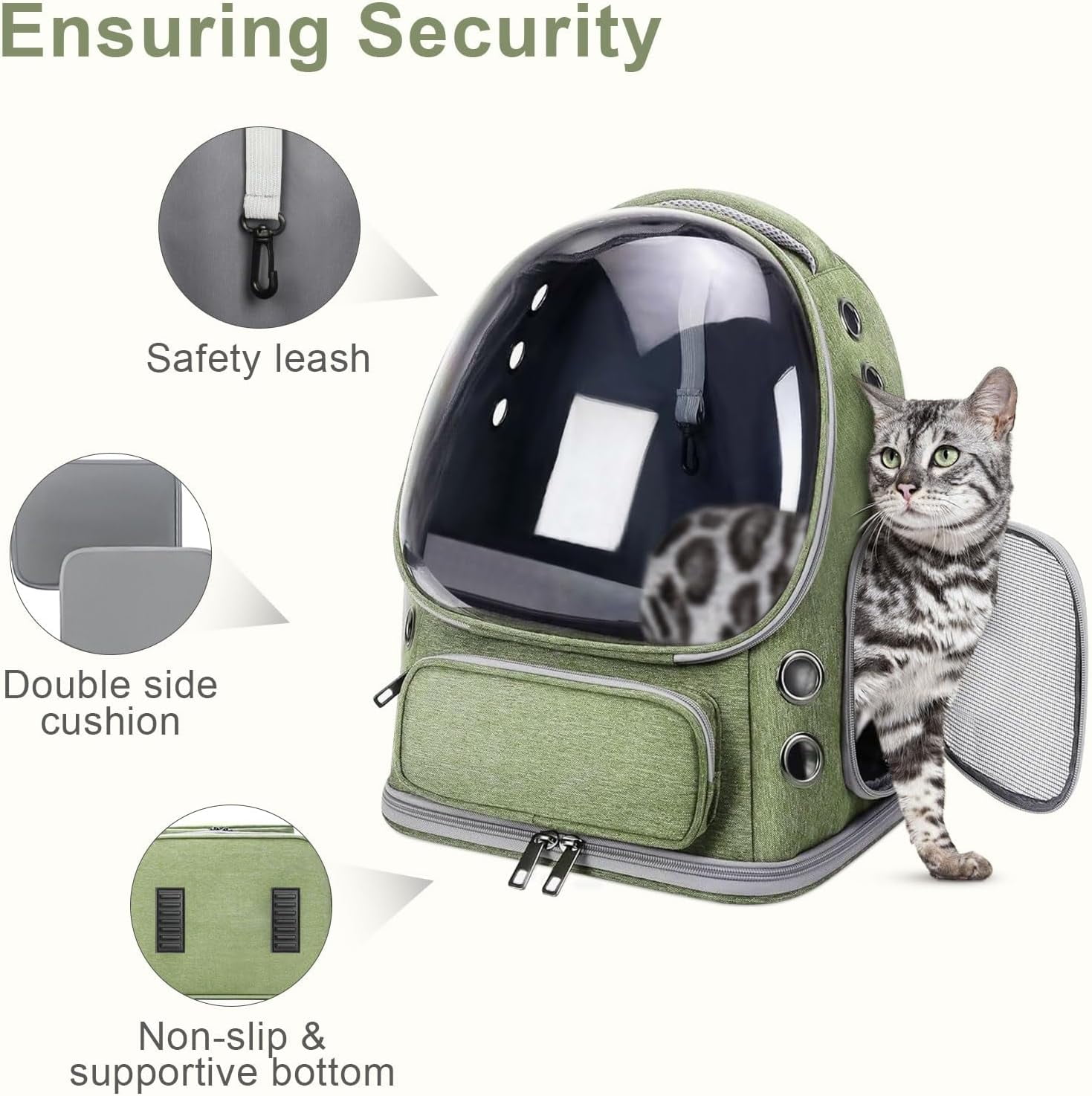TJOUL Cat Backpack Carrier, Breathable Cat Bubble Backpack Upgrade Large Space Cat Carrier for Kitty Small Dog, Foldable Airline Approved Cats Backpack, Enlarge Transparent PetTravel Backpack (Green)