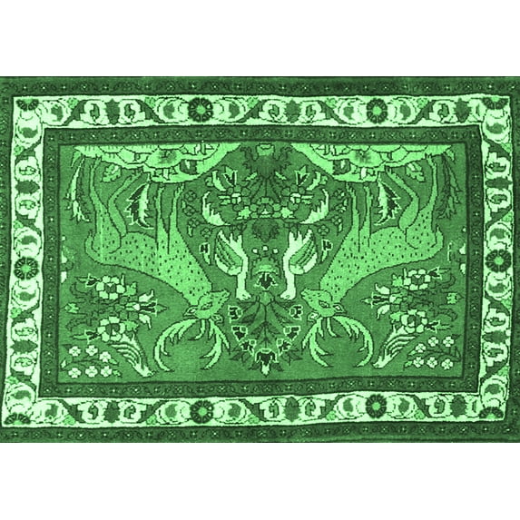 Ahgly Company Indoor Rectangle Animal Emerald Green Traditional Area Rugs, 2' x 5'
