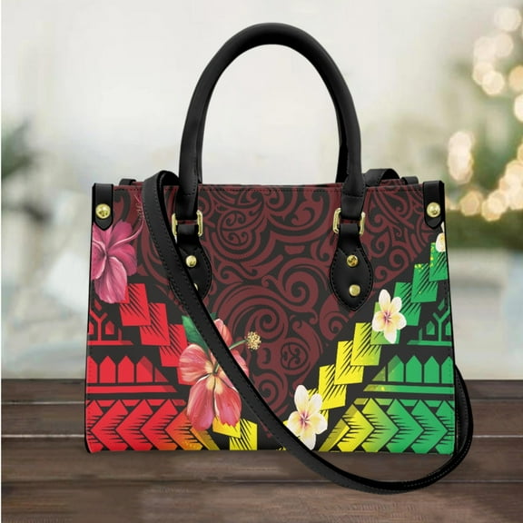 Polynesian Hawaiian Tribal Clutch Sunset Plumeria Top-Handle Large Capacity Messenger Bag Daily Travel Portable Small Coin Purse