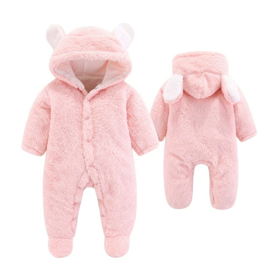Warm Fleece Hooded Jumpsuit Long Sleeve Button Down Cartoon Animal Outfit Winter Sleepwear Winter Clothes for Dress Up Party 6-9 Months