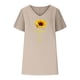 thumbnail image 3 of Camiseta de Manga Corta con Cuello en V con Impresión de Girasol, Algodón Casual Y Top de Cáñamo, 3 of 6