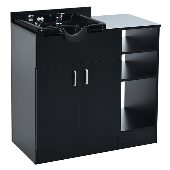 Hair Clippers, Shampoo Backwash Station for Salons,Salon Station with Shampoo Bowl & Storage Layer,Salon Equipment for Spa Beauty, Black Hair Dryer,Abs Steel(Q235) Wood Pvc Professional Hair Dryer