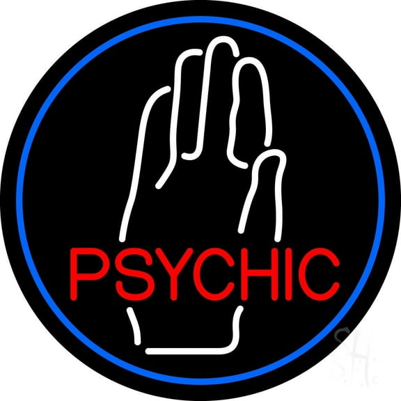 Red Psychic With White Palm Blue Border LED Neon Sign 18 X 18 - inches Black Square Cut Acrylic Backing, with Dimmer - Bright and Premium built indoor LED Neon Sign for Storefront.