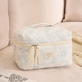 thumbnail image 4 of Large Travel Quilted Makeup Bag for Women, Floral Cotton Cosmetic Bag, Coquette Aesthetic Floral Toiletry Organizer Bag (01Lithtblue-flower), 4 of 6