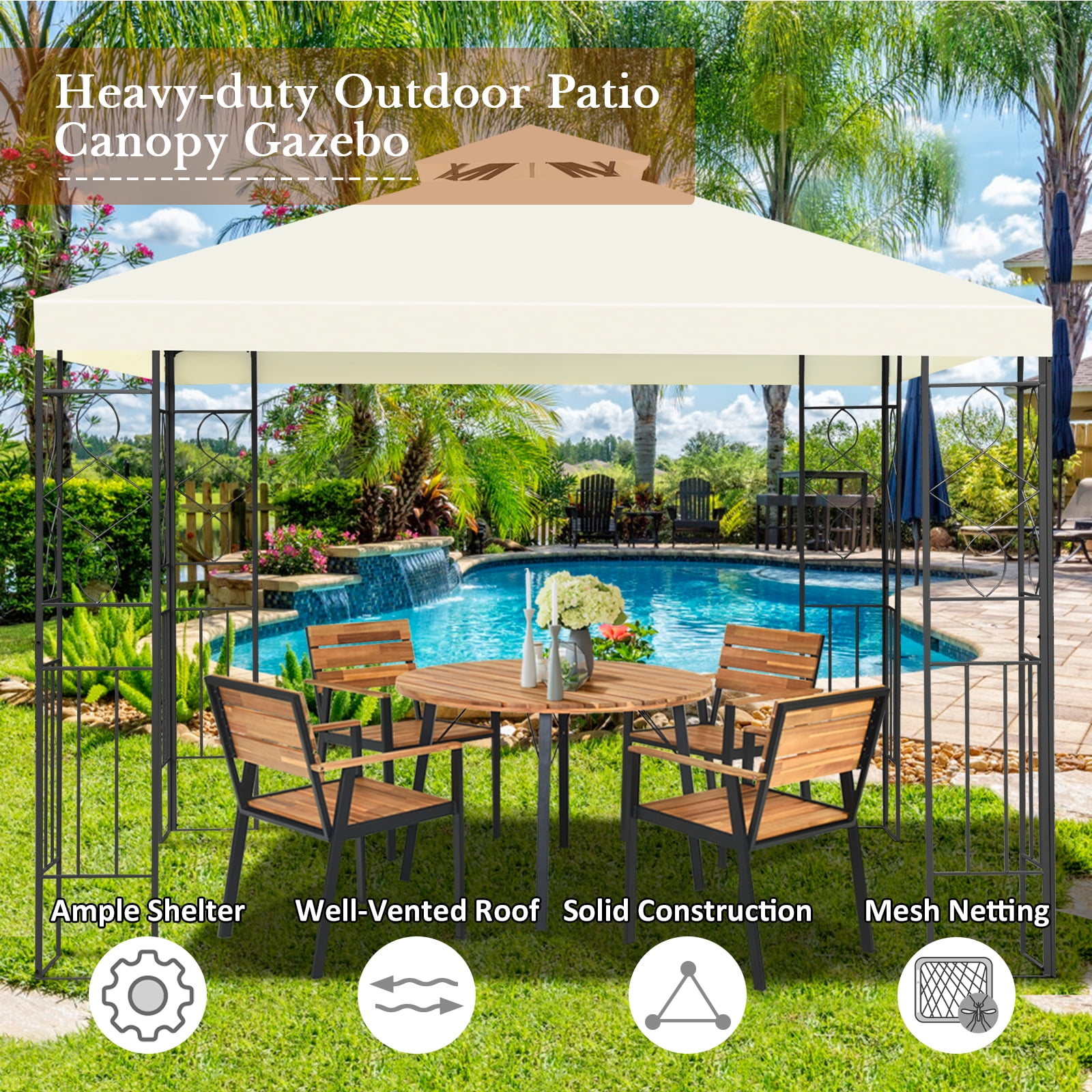 Topbuy 2-Tiers 10'x10'Outdoor Canopy Gazebo Art Steel Frame Party Patio Large Canopy Gazebo