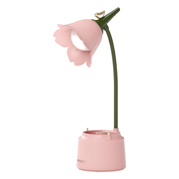 Lámpara de escritorio con forma de flor, protección ocular, LED, flexible, para mesita de noche Rosa