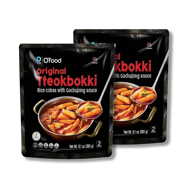 O’Food Original Tteokbokki, Gluten-Free Korean Rice Cakes, Authentic Spicy Korean Street Food Snack, Perfect with Cheese and Ramen Noodles, Ready to Eat, No MSG, No Corn Syrup (Pack of 1)
