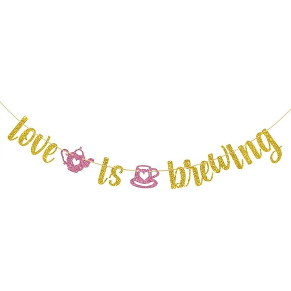 Love is Brewing Banner for Wedding/Engagement/Bridal Shower/Bachelorette Tea Coffee Bar Decoration, Table Bunting Banner Sign Party Decorations