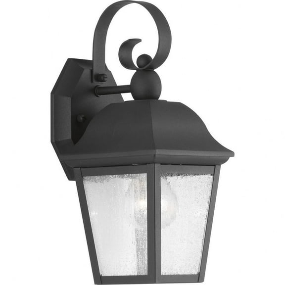 Progress Lighting Kiawah 1-Light Outdoor Wall Lantern in Black with Seeded Glass Panels and Frosted Center Glass