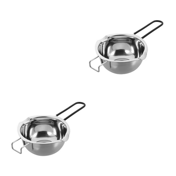 WORGEOUS 2pcs Universal 304 Stainless Steel Chocolate Melting Pot Double Boiler Milk Bowl Butter Candy Warmer Pastry Baking Tool with Red Handle (No Lid)