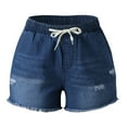 thumbnail image 5 of TRUBKH shorts for women jean shorts womens baggy jean shorts women women shorts shorts for women high waisted Women's Fashion High Waist Denim Shorts Blue Jeans Ripped Casual Pants Dark Blue L, 5 of 9