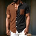 thumbnail image 4 of Men's Vintage Waffle Shirt Short Sleeve Button Down Summer Colorblock Beach Work Shirts, 4 of 6