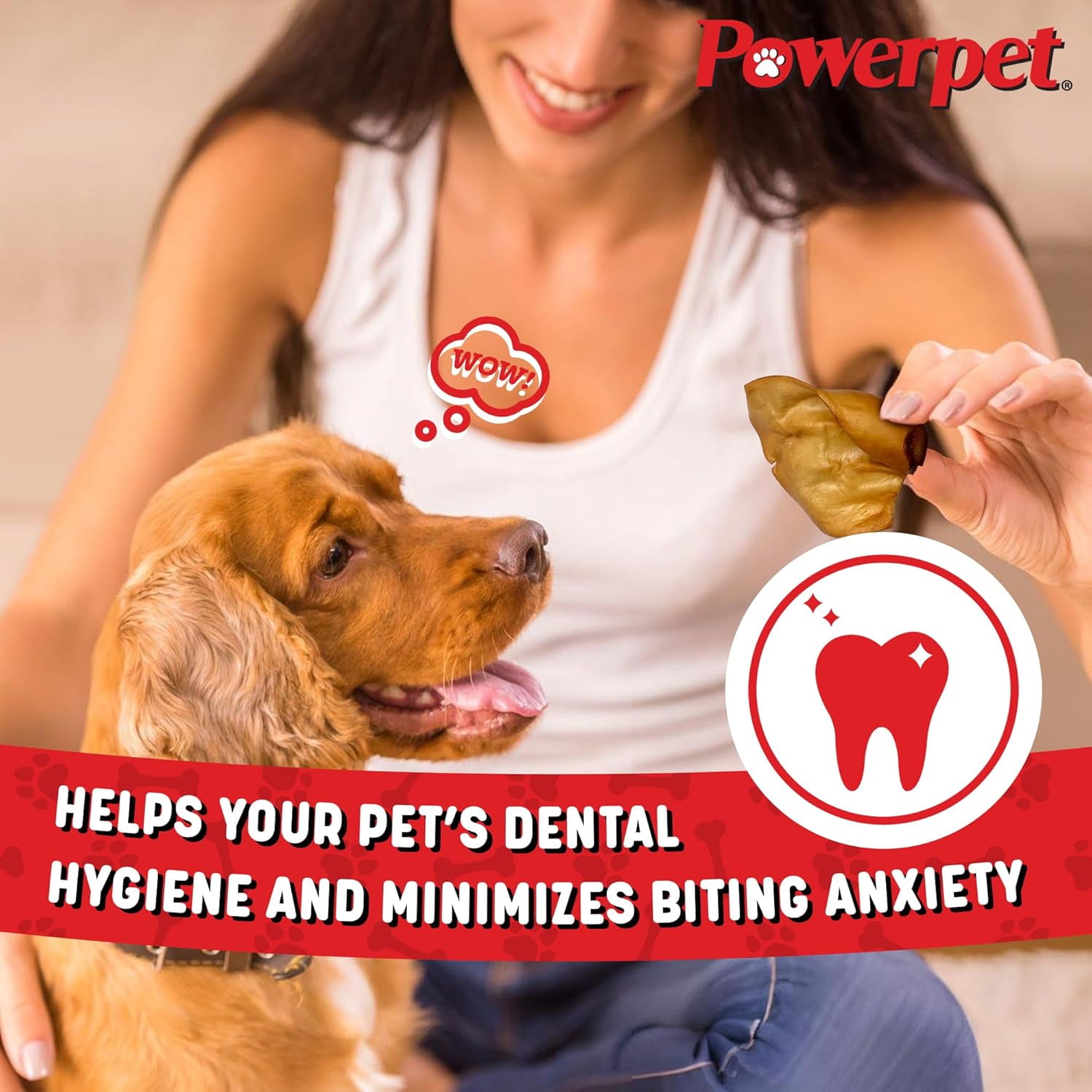 Powerpet Smoked Beef Ears, Dental Treats for Dogs, High Protein, Low Fat, 100 Pieces Bag